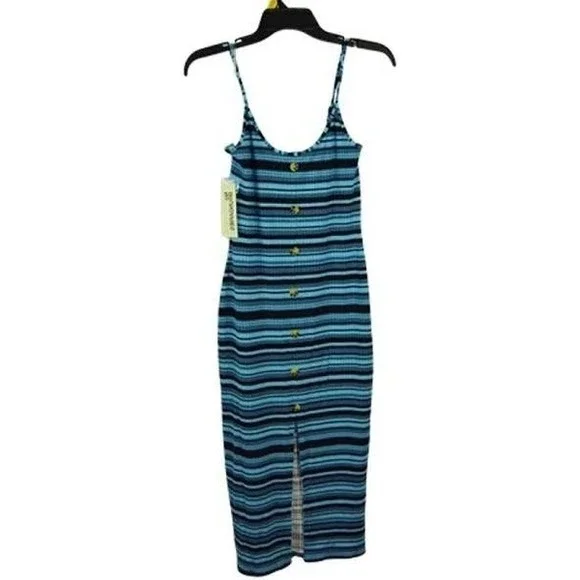 No Boundaries Womens Dress Size XL‎ (16-18) Teal Striped Button-Front Casual - Picture 2 of 10